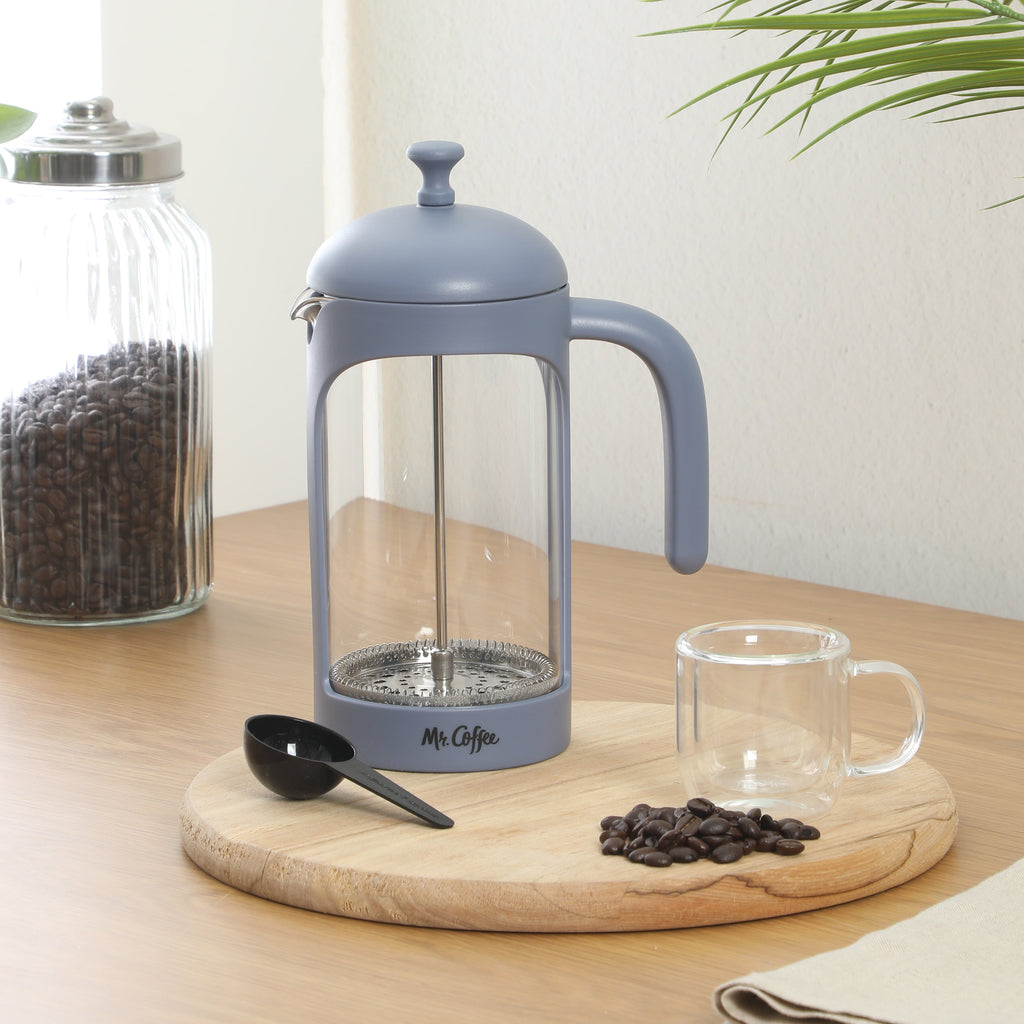 Mr. Coffee Retro Brew French Press Coffee Maker, 31 oz. Glass Carafe with High Heat Resistant Durable Borosilicate Glass & Colorful Frame and Plunger, Includes Coffee Scoop — Gibson Homewares
