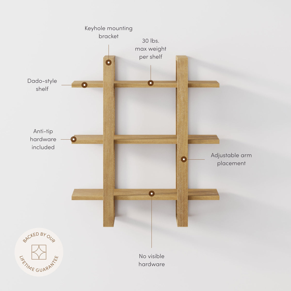 Wood Modular Floating Wall Shelf Light Brown — Nathan James