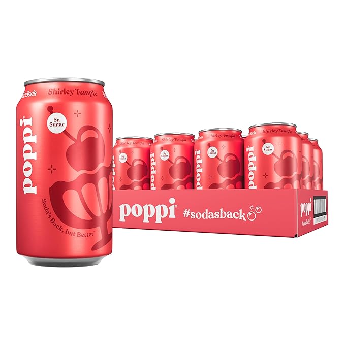 Poppi Sparkling Prebiotic Soda Beverage with Apple Cider Vinegar, Seltzer Water and Fruit Juice, Shirley Temple, 12 Fl Oz, Pack of 12 — Poppi