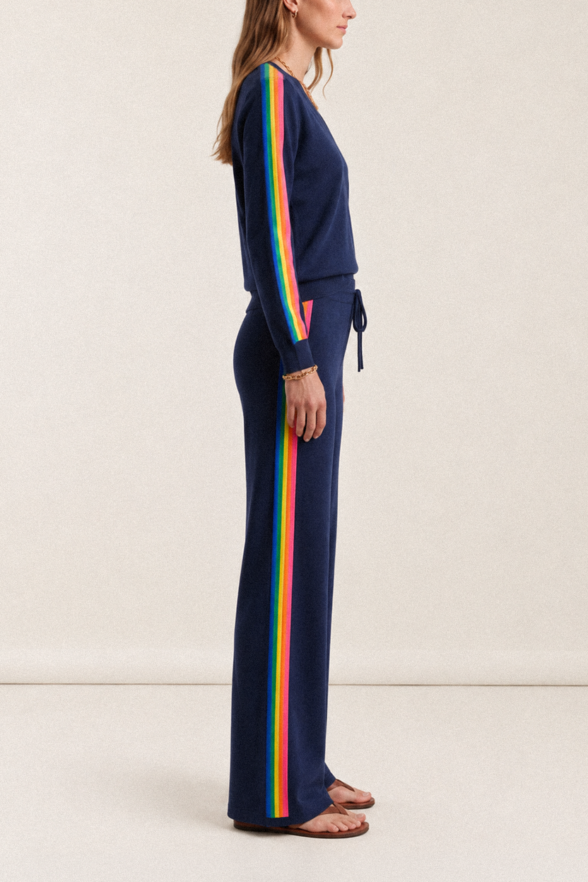 SUKI RAINBOW V NECK SWEATER - DRESS BLUE — ST. BERT’S