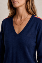 SUKI RAINBOW V NECK SWEATER - DRESS BLUE — ST. BERT’S