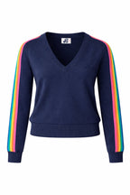 SUKI RAINBOW V NECK SWEATER - DRESS BLUE — ST. BERT’S