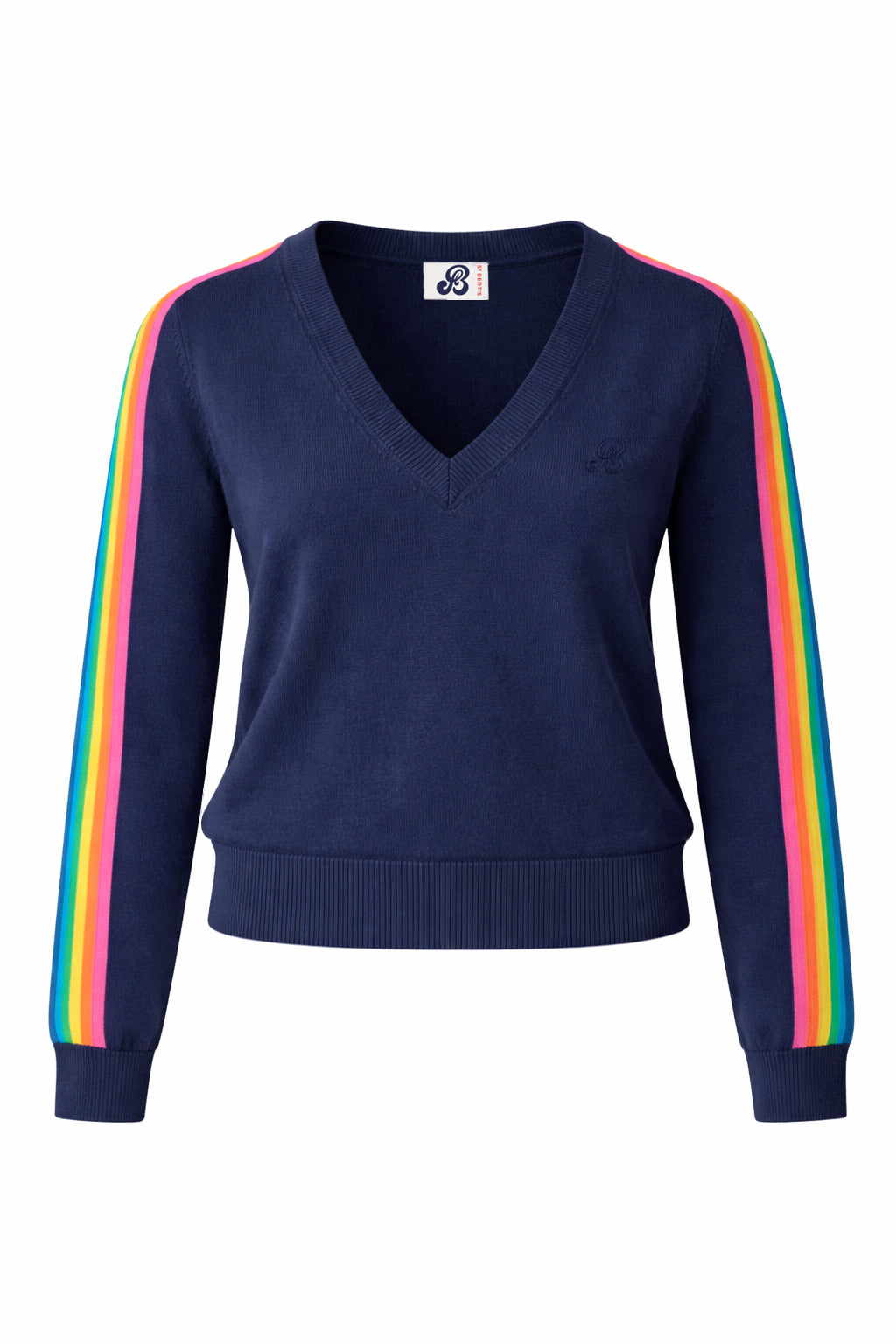 SUKI RAINBOW V NECK SWEATER - DRESS BLUE — ST. BERT’S