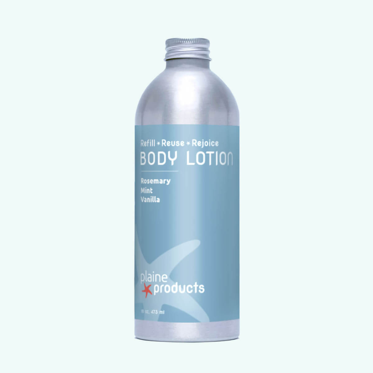 Plaine Products Body Lotion in refillable aluminum bottle
