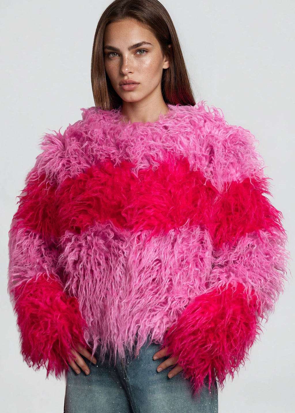 Colorblock Shaggy Faux Fur Jacket — Kate Hewko