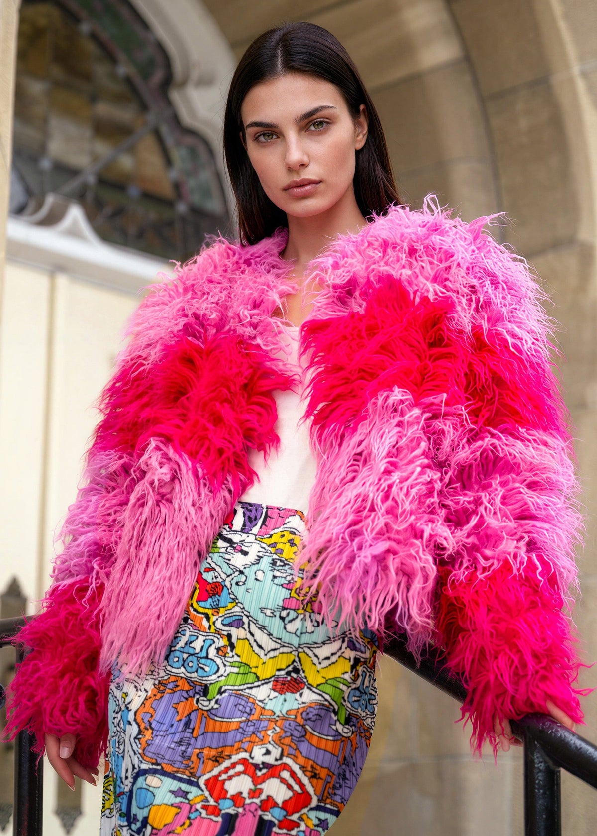 Colorblock Shaggy Faux Fur Jacket — Kate Hewko