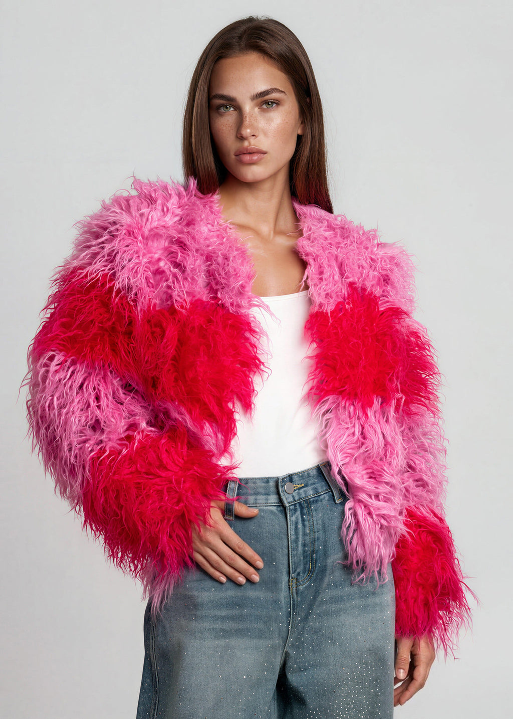 Colorblock Shaggy Faux Fur Jacket — Kate Hewko